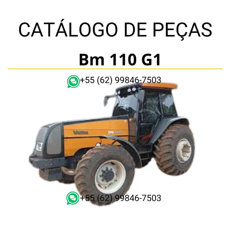 Catálogo de peças Valtra BM110 G1 em PDF — traz ilustrações detalhadas, lista completa de componentes originais e referências técnicas para manutenção do trator agrícola.