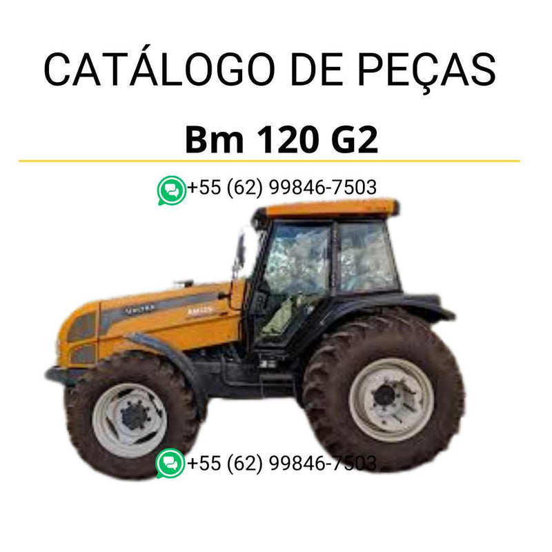 Catálogo de peças Valtra BM 120 G2 em PDF — apresenta diagramas técnicos precisos, códigos originais e lista completa de componentes para manutenção e reposição do trator agrícola.