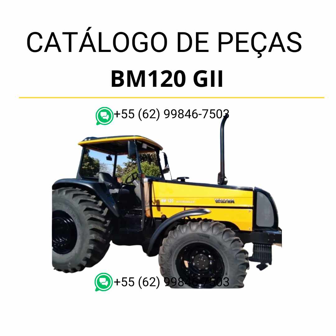 Catálogo de peças Valtra BM120 GII (Brasil) Trator em PDF — inclui ilustrações detalhadas, diagramas técnicos e lista completa de componentes originais para manutenção e identificação precisa das peças agrícolas.