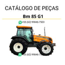 Catálogo de peças Valtra BM85 G1 em PDF — contém diagramas técnicos completos, códigos originais e lista detalhada de componentes para manutenção e reposição do trator agrícola.