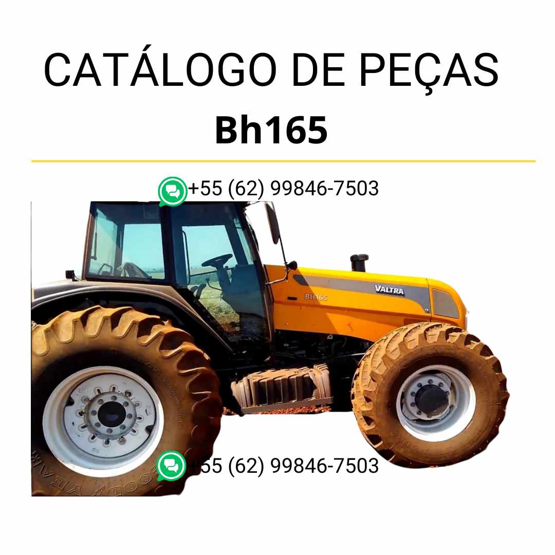 Catálogo de peças Valtra BH165 (BR) em PDF — apresenta diagramas técnicos completos, lista de componentes originais e códigos detalhados do trator agrícola.