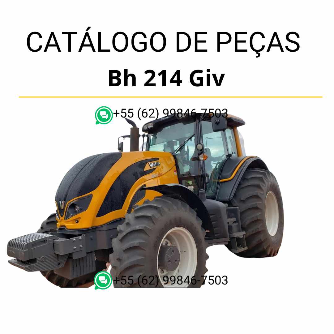 Catálogo de peças Valtra BH 214 GIV Tier 3 em PDF — apresenta diagramas detalhados, códigos originais de componentes e instruções ilustradas para manutenção do trator agrícola.
