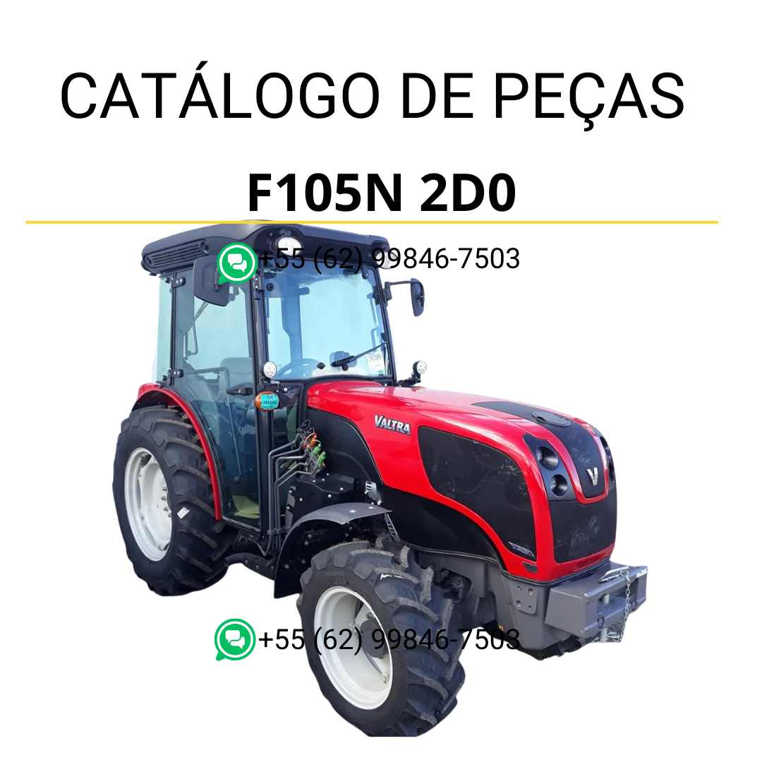 Catálogo de peças Valtra F105N (F Series) em PDF — reúne diagramas técnicos detalhados, lista de componentes originais e ilustrações completas para manutenção e identificação do trator fruteiro agrícola.