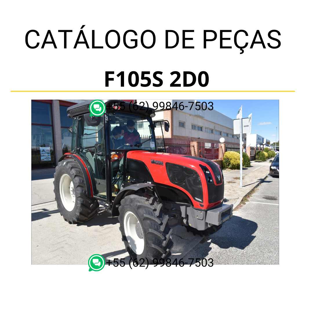 Catálogo de peças Valtra F105S (F Series) em PDF — inclui diagramas técnicos detalhados, lista de componentes originais e ilustrações completas para manutenção, reparos e identificação do trator fruteiro agrícola.
