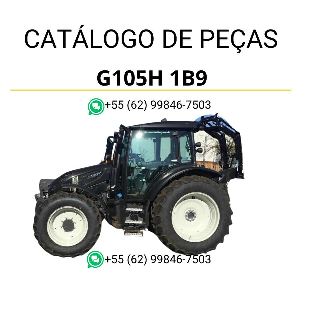 Catálogo de peças Valtra G105H (G5 Series) em PDF — contém diagramas técnicos detalhados, vistas explodidas e códigos originais das peças do trator agrícola, ideal para manutenção e reparos.