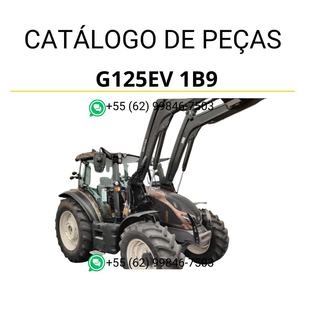 Catálogo de peças Valtra G125EV (G5 Series) em PDF — contém diagramas ilustrados, códigos originais e referências completas de componentes para manutenção e identificação do trator.