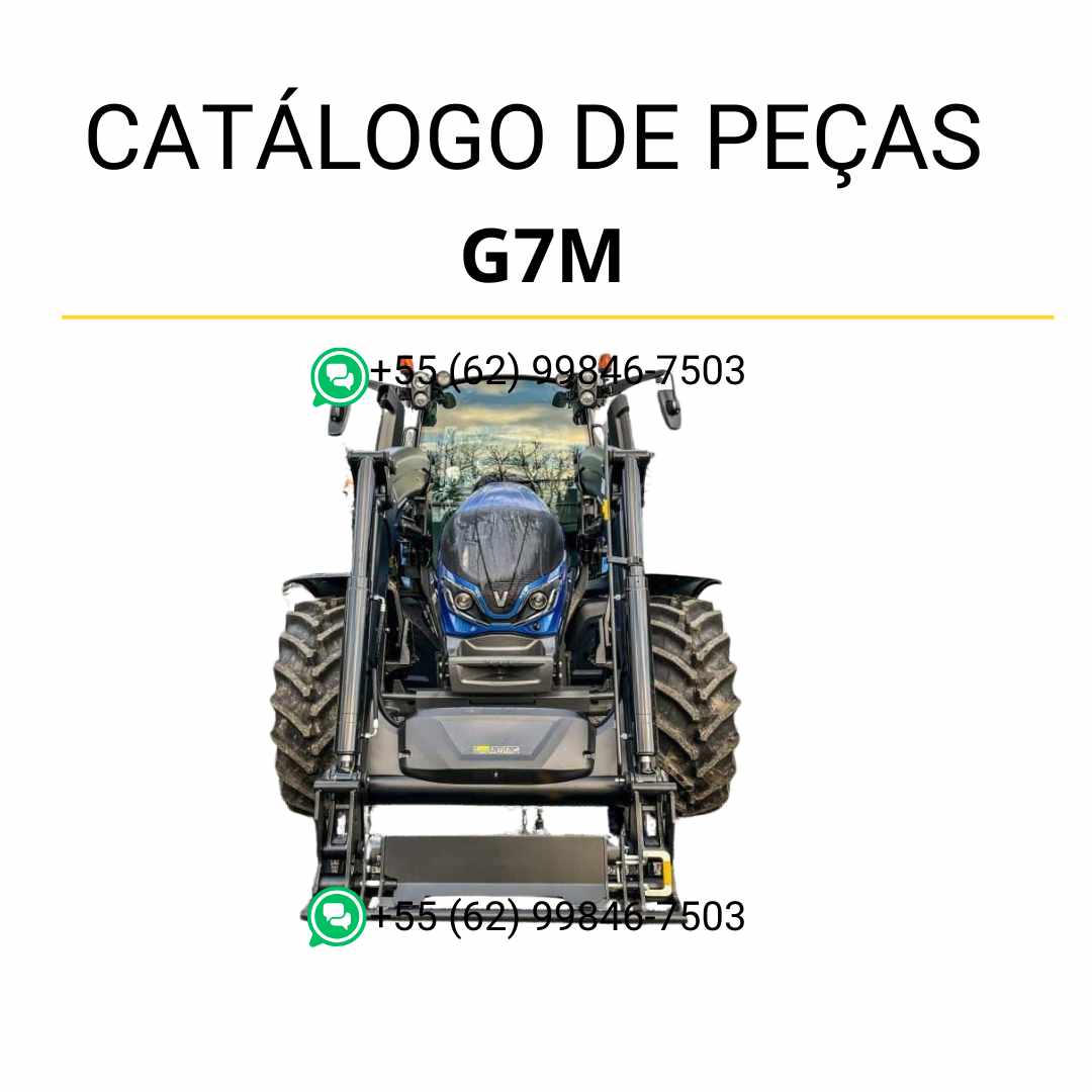 Catálogo de peças Valtra G7M em PDF — guia técnico ilustrado com diagramas detalhados e lista completa de componentes originais do carregador frontal agrícola.