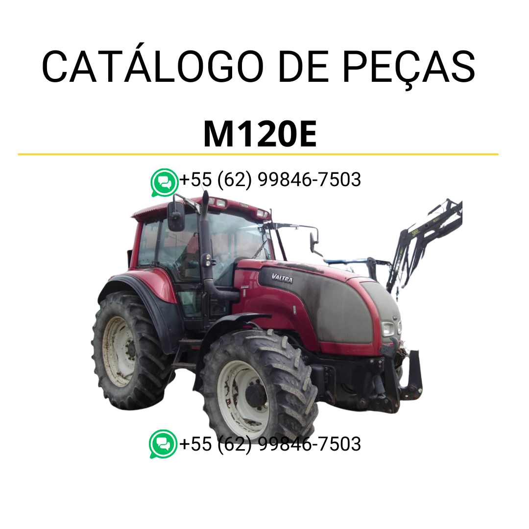 Catálogo de peças Valtra M120E (M Series) em PDF — inclui diagramas técnicos detalhados, códigos originais e lista completa de componentes para manutenção precisa do trator agrícola.