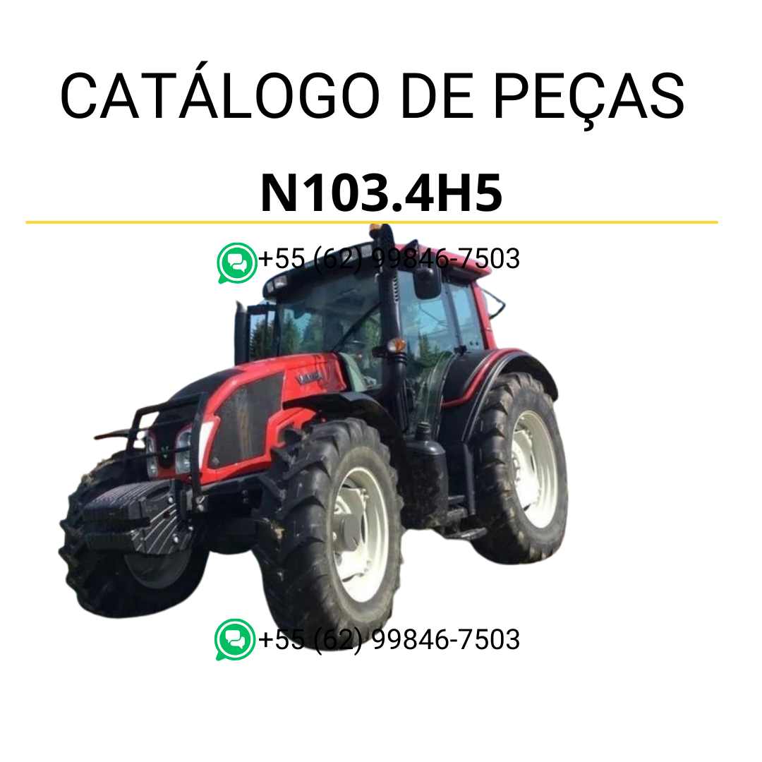 Catálogo de peças Valtra N103.4H5 (N3 Series) em PDF — apresenta diagramas técnicos detalhados, lista de peças originais e identificação completa de componentes para manutenção precisa do trator.