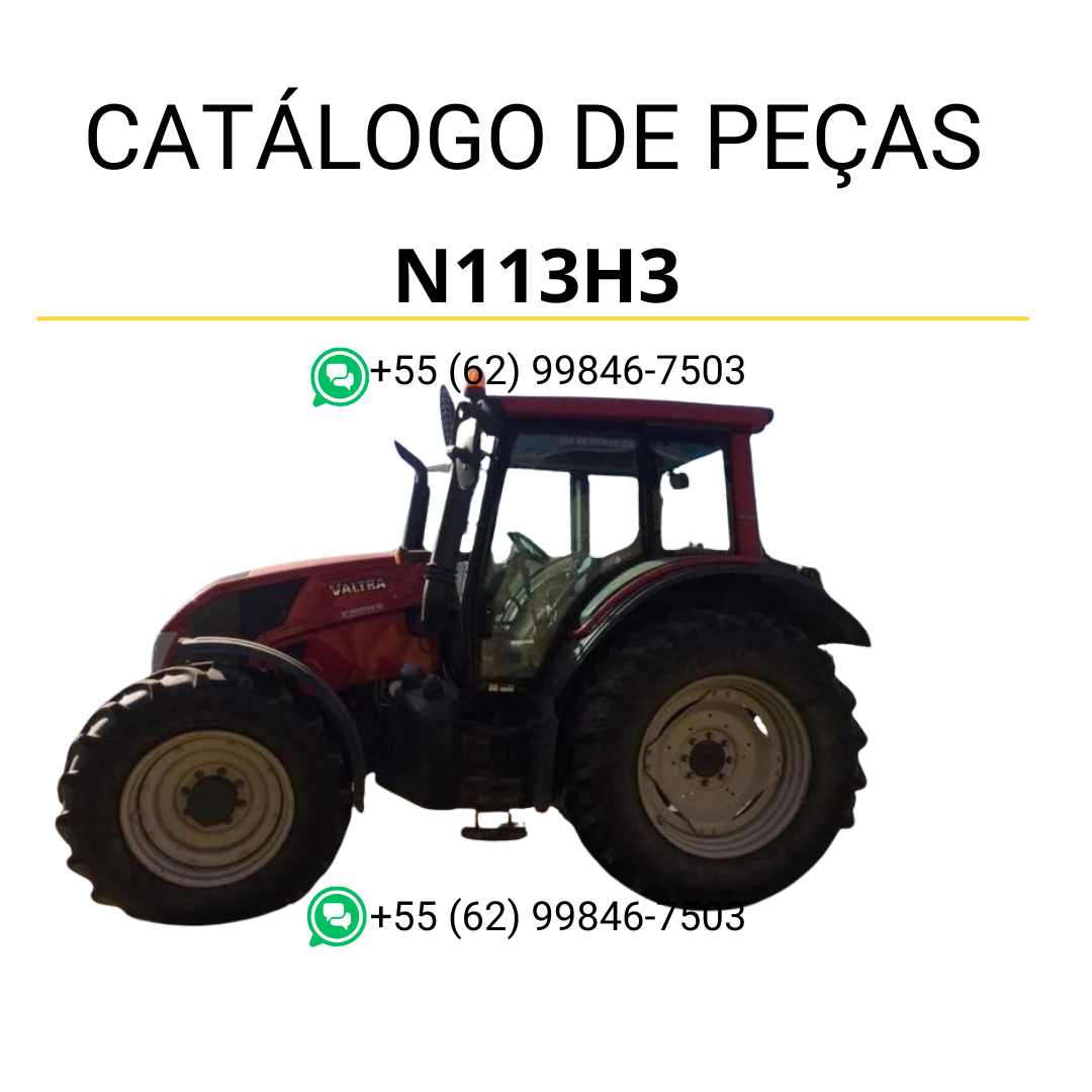 Catálogo de peças Valtra N113H3 (N3 Series) em PDF — contém diagramas técnicos precisos, ilustrações detalhadas e códigos originais das peças para manutenção e identificação completa do trator agrícola.
