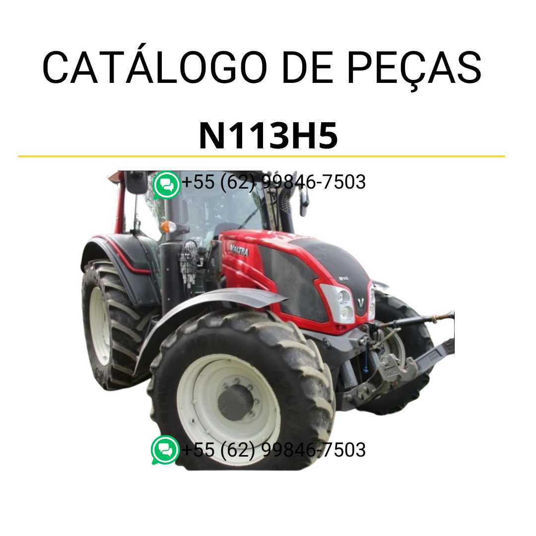 Catálogo de peças Valtra N113H5 (N3 Series) em PDF — inclui ilustrações técnicas detalhadas, códigos originais de componentes e diagramas completos para manutenção e reparo profissional do trator.
