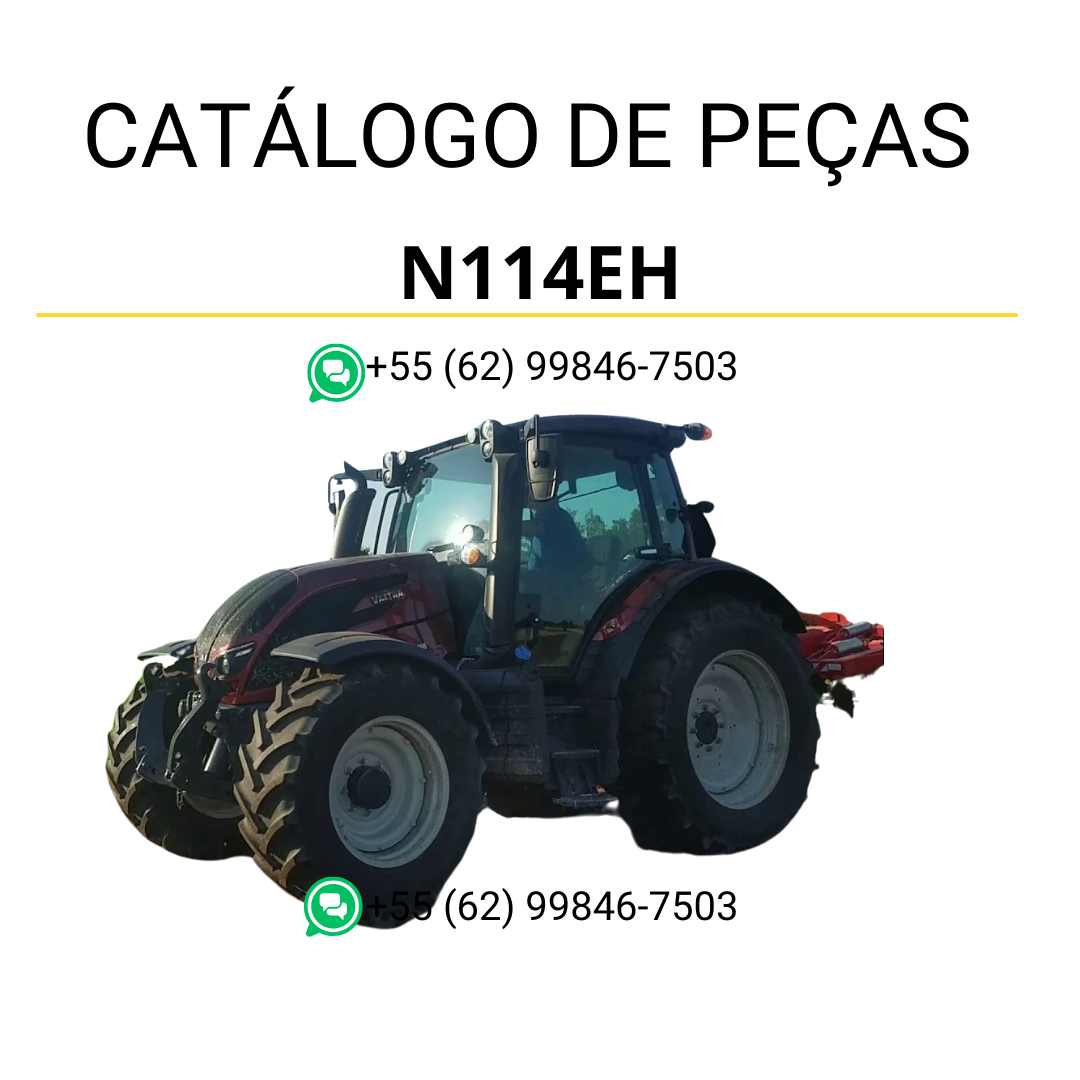 Catálogo de peças Valtra N114EH (N4 Series) em PDF — apresenta diagramas detalhados, códigos originais e ilustrações técnicas completas para manutenção e identificação precisa das peças do trator.
