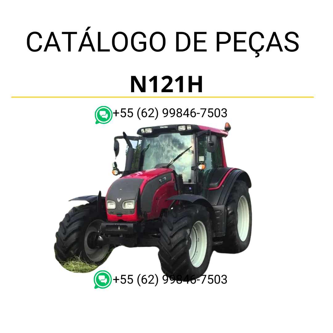Catálogo de peças Valtra N121H (N Series) em PDF — reúne ilustrações detalhadas, diagramas técnicos e códigos originais de componentes para manutenção completa e identificação das peças do trator agrícola.