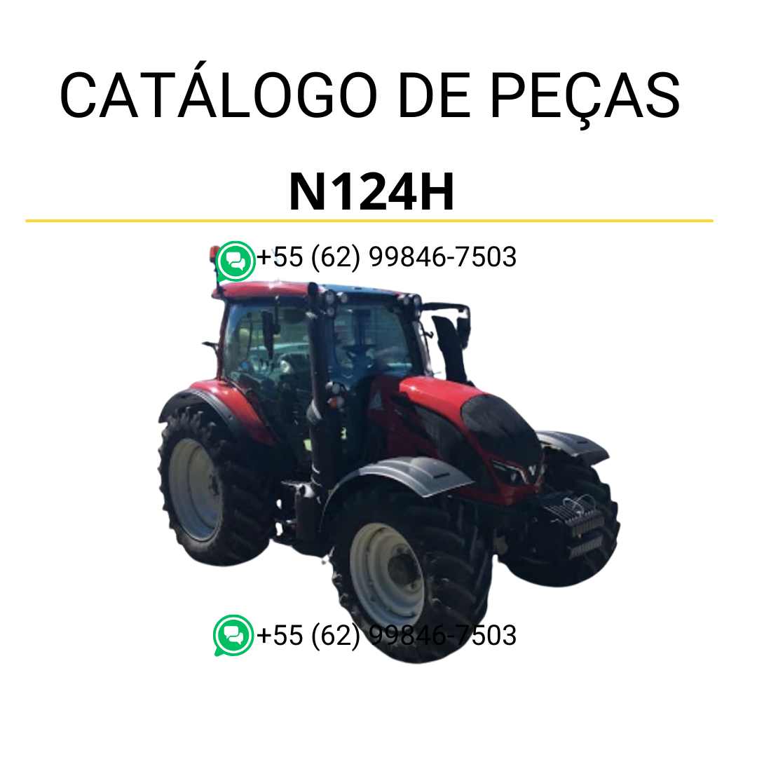 Catálogo de peças Valtra N124H (N4 Series) em PDF — contém diagramas técnicos detalhados, vistas explodidas e códigos originais para identificação e manutenção completa das peças do trator.