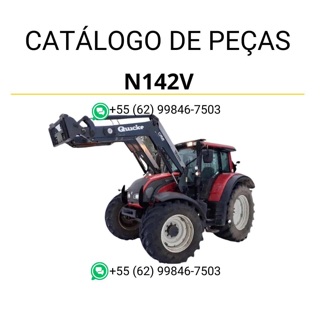Catálogo de peças Valtra N142V em PDF com vistas explodidas, diagramas técnicos e identificação detalhada dos componentes do trator.