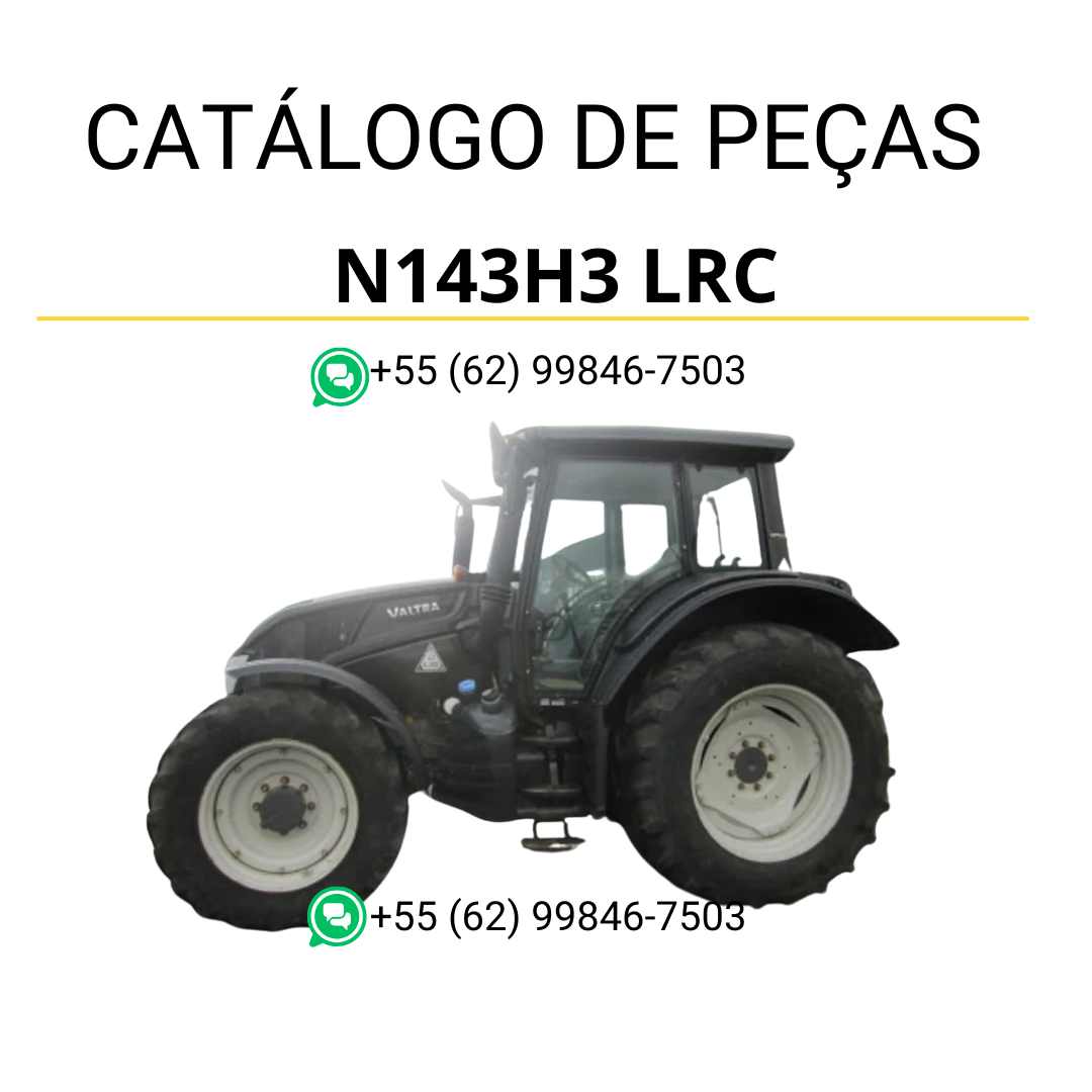 Catálogo de peças Valtra N143H3 LRC em PDF com diagramas detalhados, vistas explodidas e identificação completa dos componentes do trator.