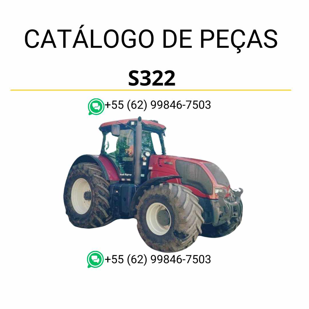 Catálogo de peças Valtra S322 em formato PDF, com diagramas técnicos e identificação detalhada de todos os componentes originais do trator.
