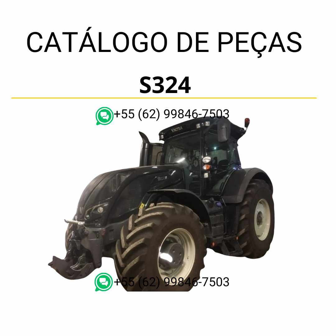 Catálogo de peças Valtra S324 em formato PDF, apresentando diagramas técnicos detalhados e identificação completa dos componentes do trator.