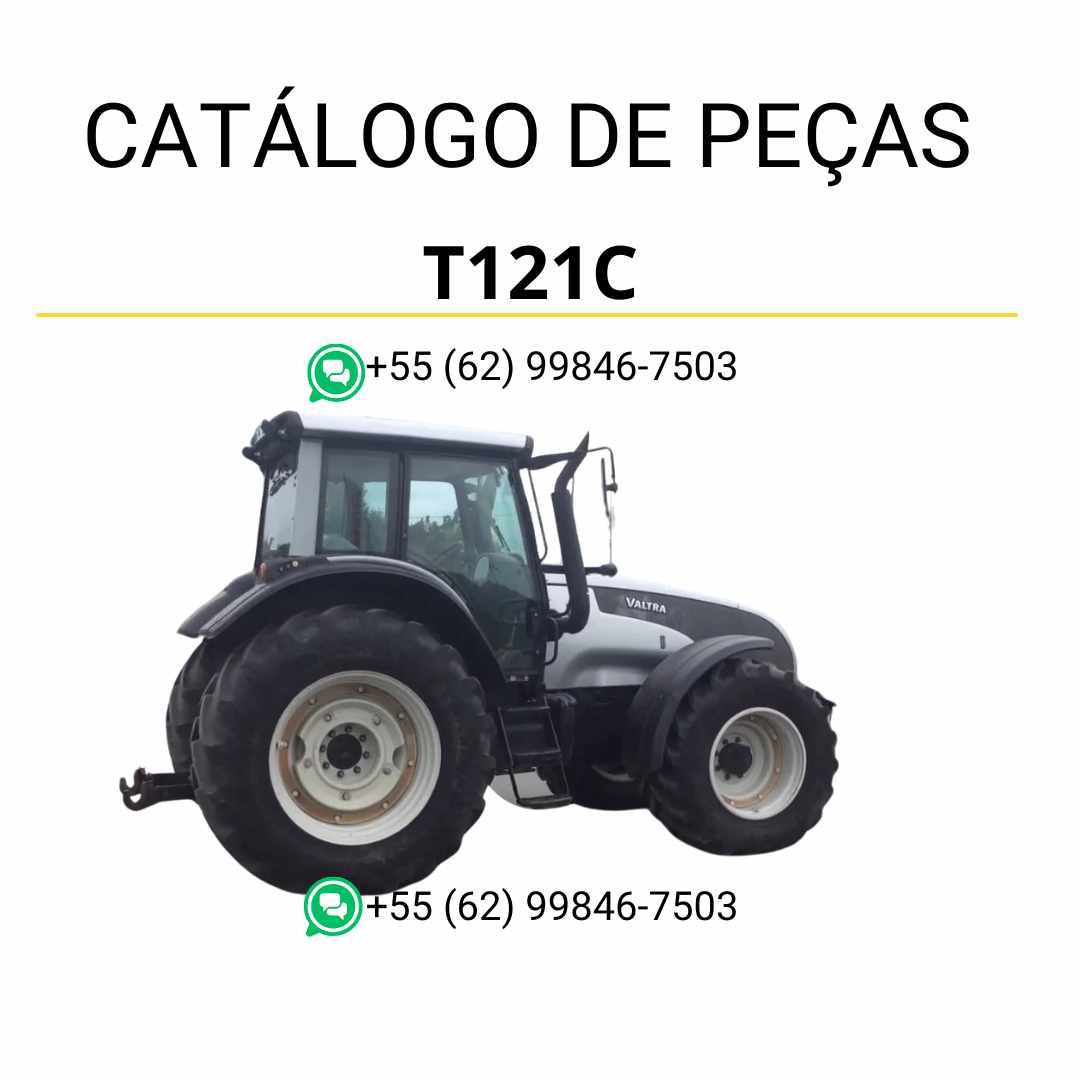 Catálogo de peças Valtra T121C T1 Series em PDF, com ilustrações técnicas precisas e lista completa de componentes originais do trator.