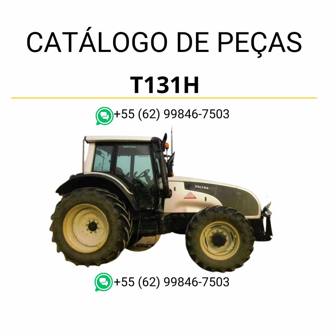 Catálogo de peças Valtra T131H T1 Series em PDF, com ilustrações técnicas detalhadas e identificação precisa dos componentes do trator.