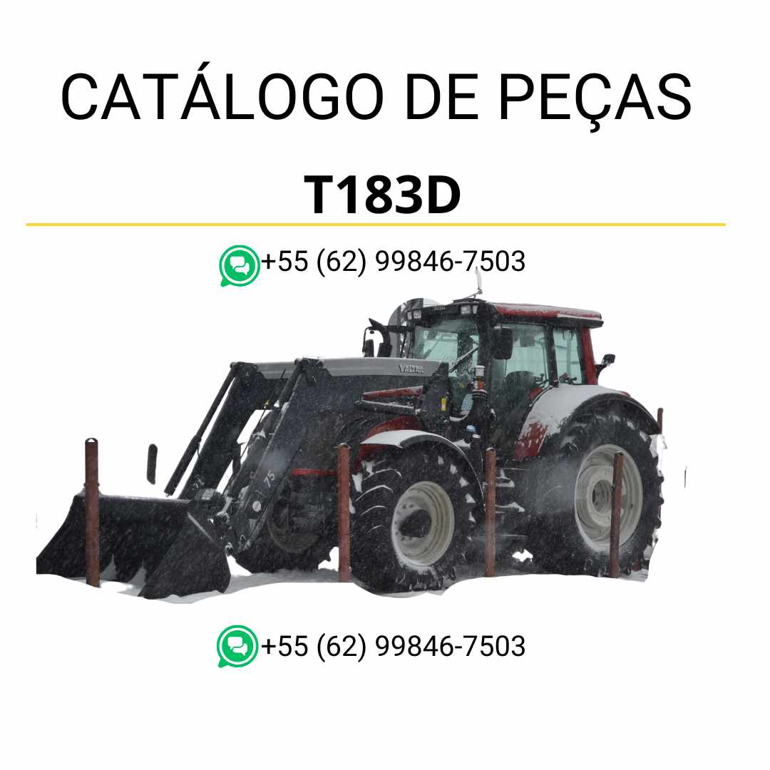 Catálogo de peças Valtra T183D T3 Series Trator em PDF — apresenta ilustrações técnicas, vistas explodidas e relação detalhada de componentes originais para manutenção agrícola eficiente.