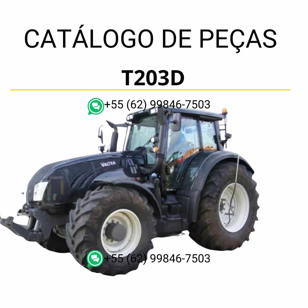 Catálogo de peças Valtra T203D T3 Series Trator em PDF — inclui diagramas de montagem detalhados, vistas explodidas e lista completa de componentes originais para manutenção agrícola.