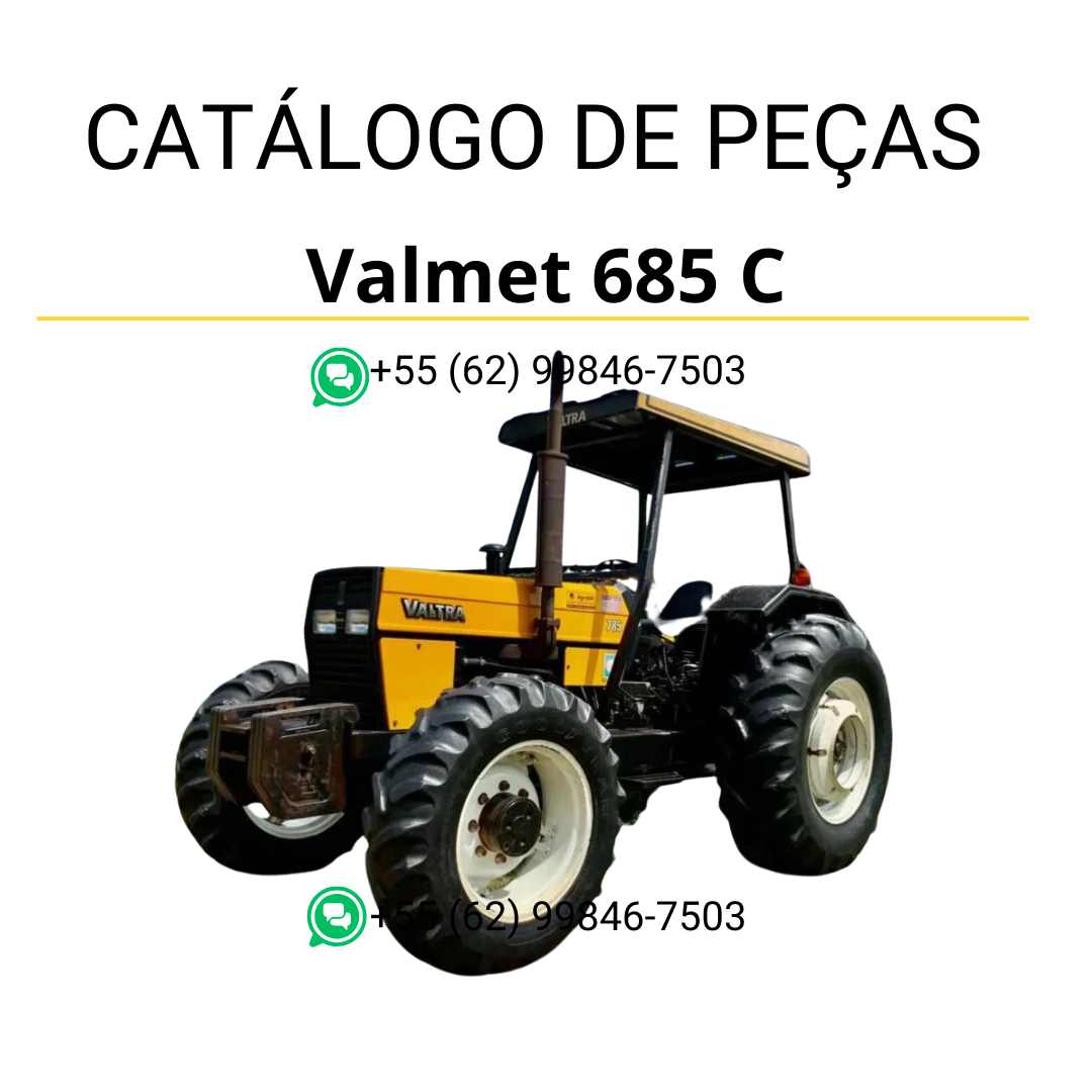 Catálogo de peças Valtra Valmet 685C em PDF — reúne diagramas técnicos completos, códigos de componentes originais e instruções detalhadas para manutenção e reposição de peças do trator agrícola.