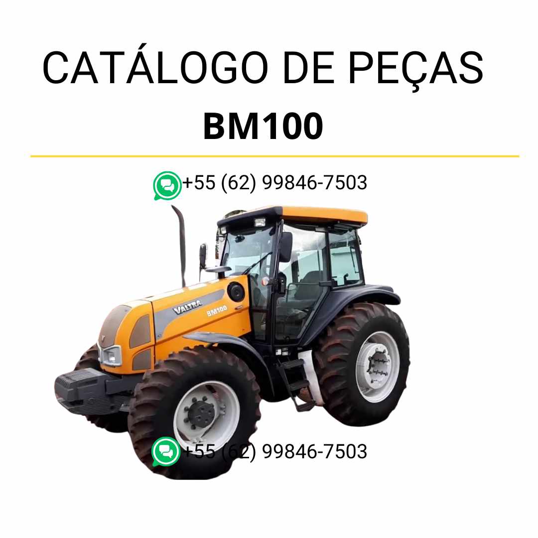 Catálogo de peças Valtra BM100 em PDF — contém diagramas técnicos detalhados, códigos originais e ilustrações precisas dos componentes do trator agrícola.