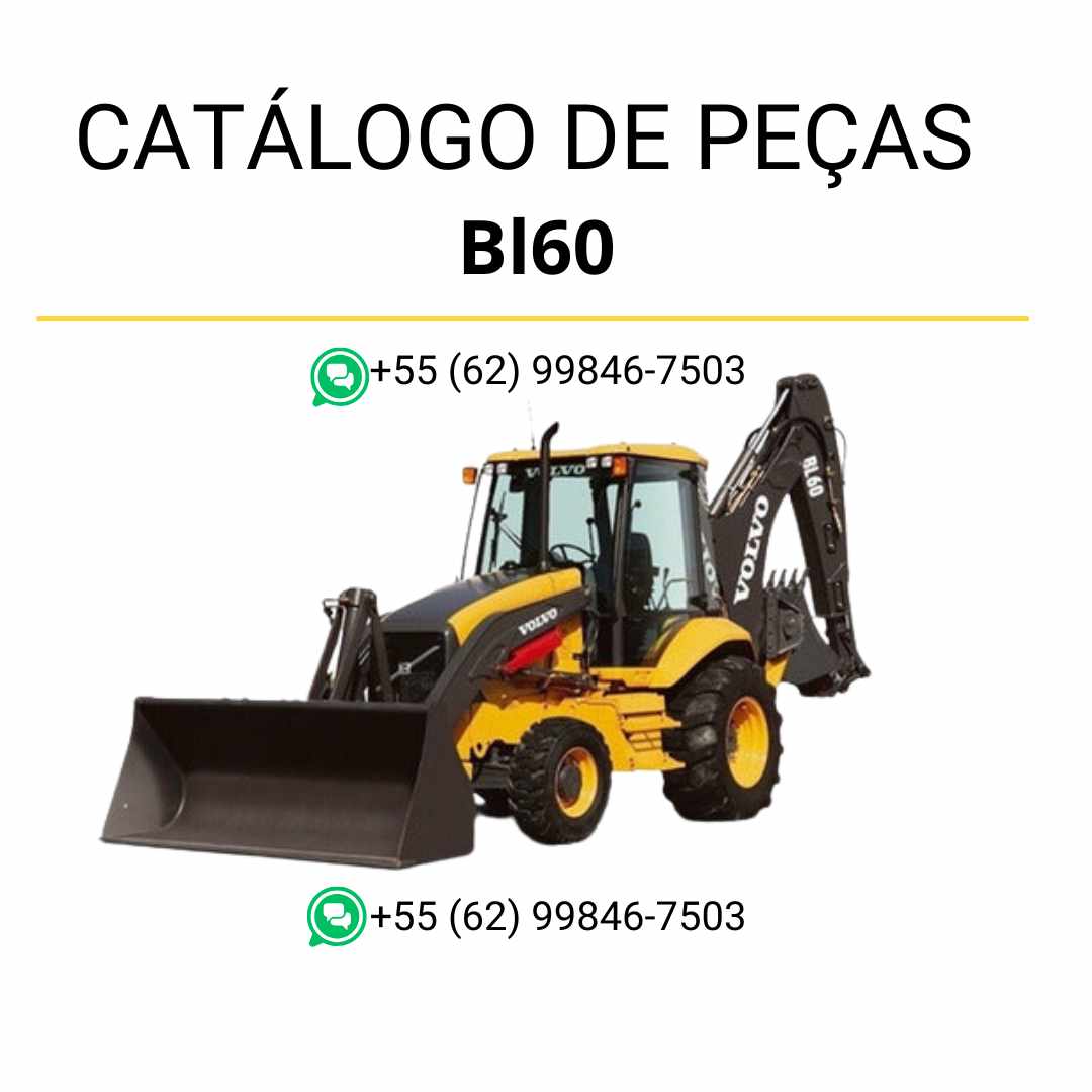 Catálogo de peças PDF da retroescavadeira Volvo BL60 em português, com diagramas técnicos, listas de peças e códigos originais