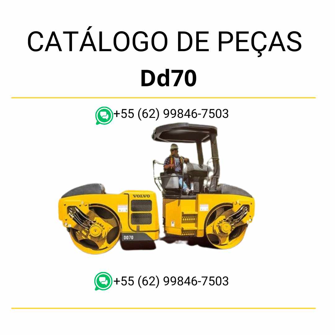 Catálogo de peças Volvo DD70 em PDF, em português, com diagramas e códigos detalhados para manutenção e reposição.