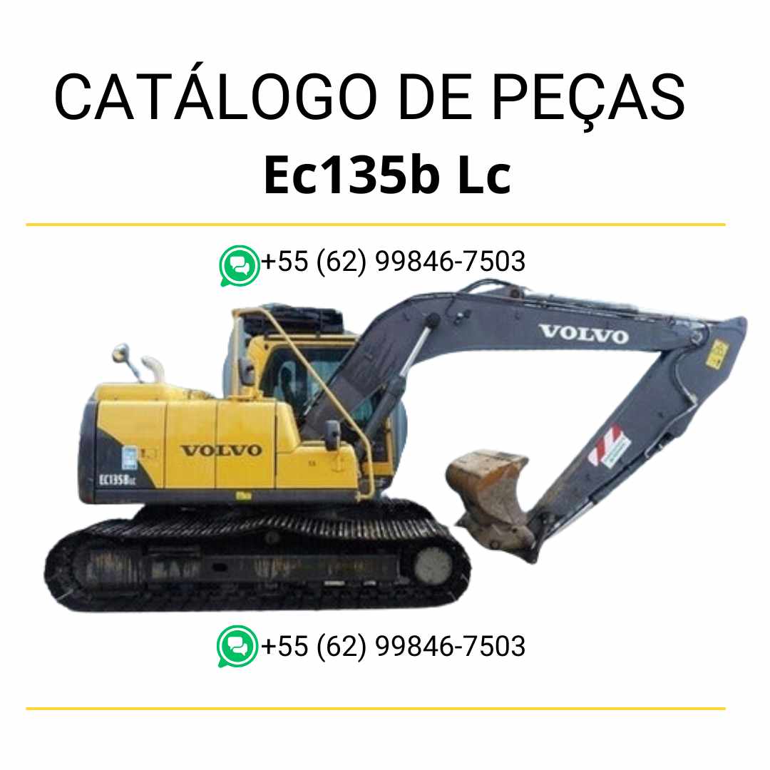 Catálogo de peças em PDF da escavadeira Volvo EC135B LC, com diagramas técnicos detalhados em português do Brasil para manutenção e identificação de componentes.