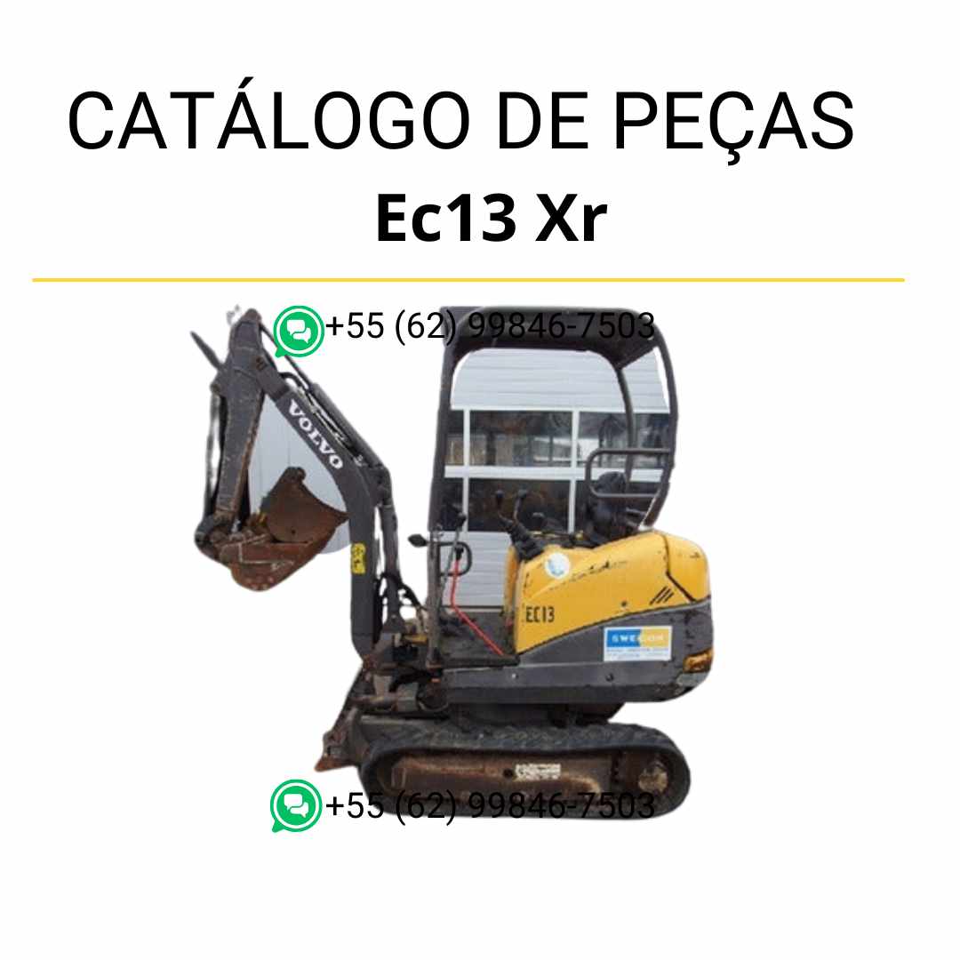 Catálogo de peças em PDF para escavadeira compacta Volvo EC13 XR, com diagramas técnicos completos em português para manutenção e identificação de componentes.