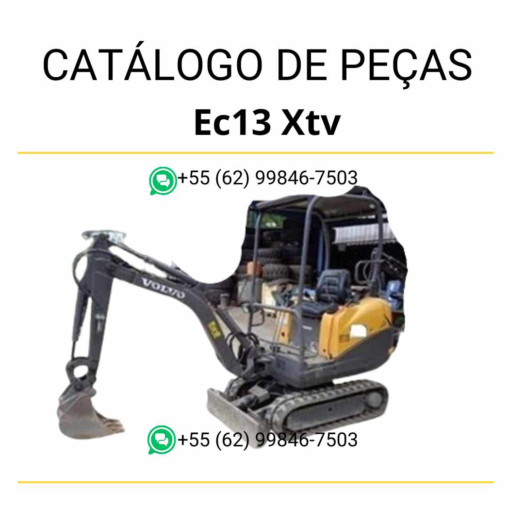 Catálogo de peças em PDF para escavadeira compacta Volvo EC13 XTV, com conteúdo técnico ilustrado em português para manutenção e identificação eficiente.