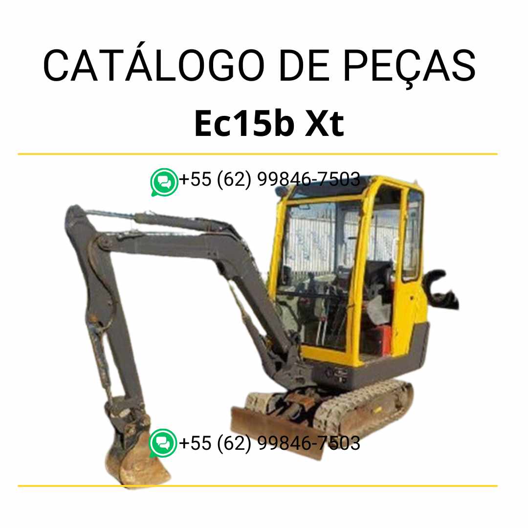 Catálogo PDF em português da escavadeira compacta Volvo EC15B XT com códigos de peças, diagramas técnicos e detalhes completos para manutenção