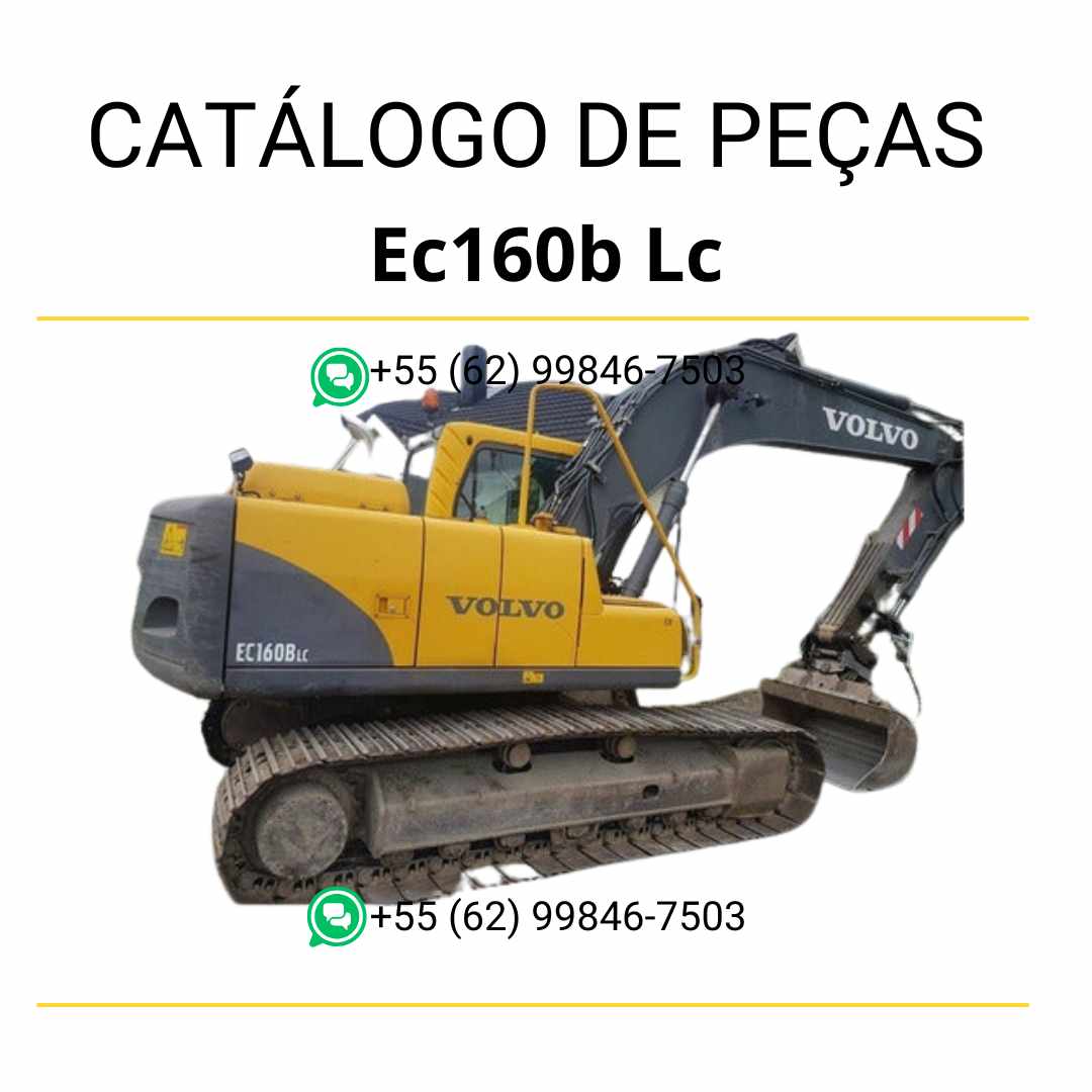 Catálogo de peças em PDF da escavadeira Volvo EC160B LC, com conteúdo técnico completo em português do Brasil e diagramas detalhados para manutenção e identificação de componentes.