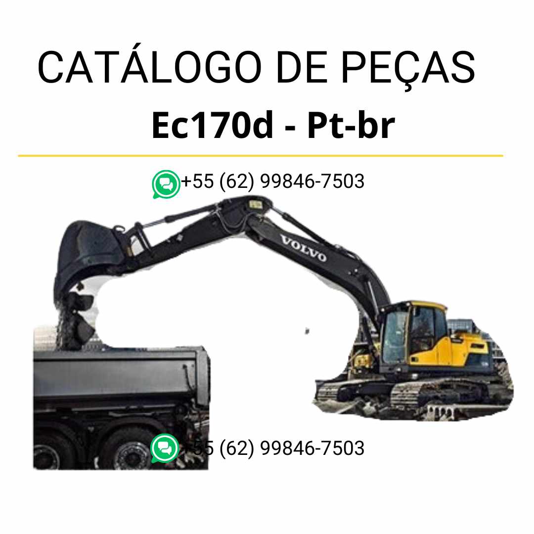 Catálogo de peças para escavadeira Volvo EC170D, formato PDF em português com listas completas de componentes e diagramas detalhados.