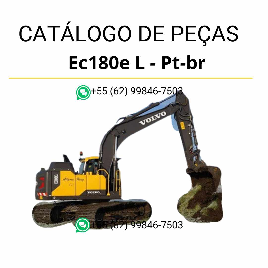 Manual PDF de peças da escavadeira Volvo EC180E L em português, com vistas explodidas e códigos para reposição de componentes.