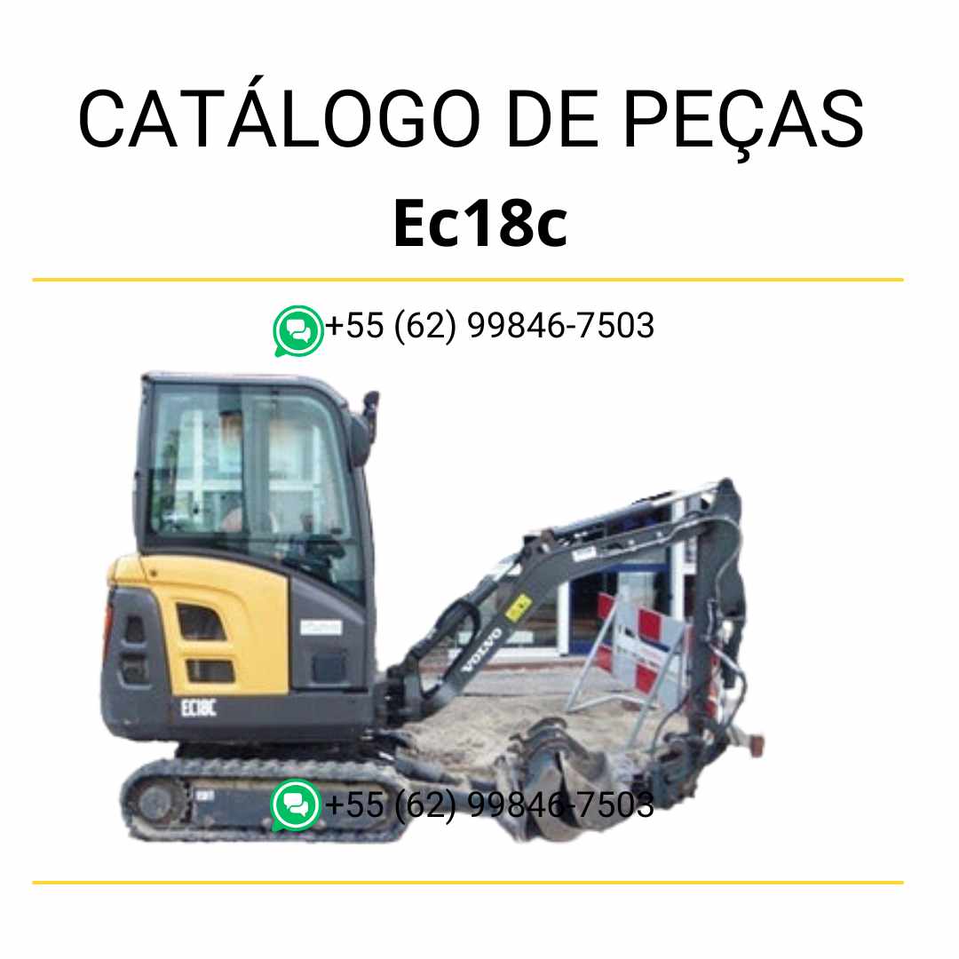 Catálogo de peças em PDF para escavadeira compacta Volvo EC18C, com conteúdo técnico completo em português e diagramas para manutenção e reposição.