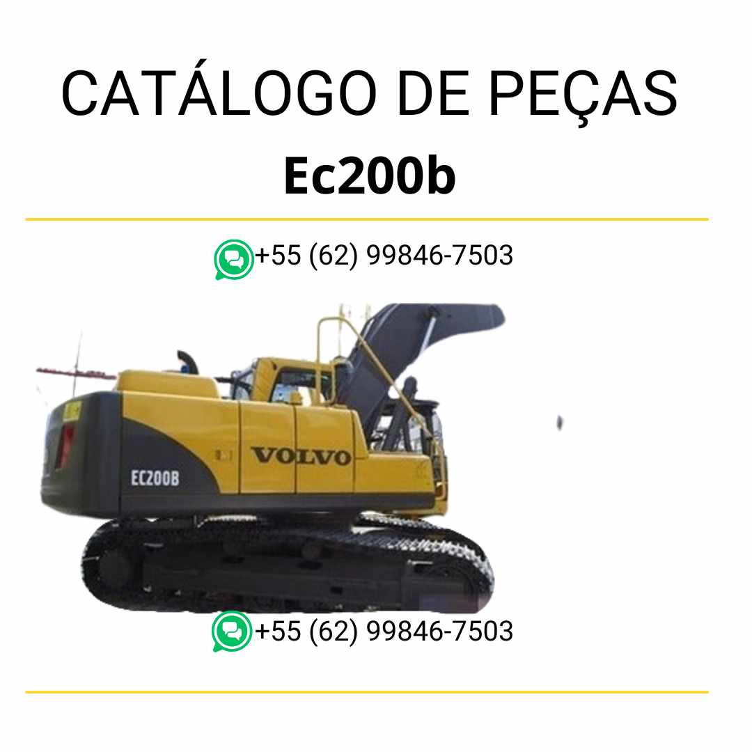 Catálogo de peças para escavadeira Volvo EC200B em PDF, com diagramas completos e códigos em português para manutenção.