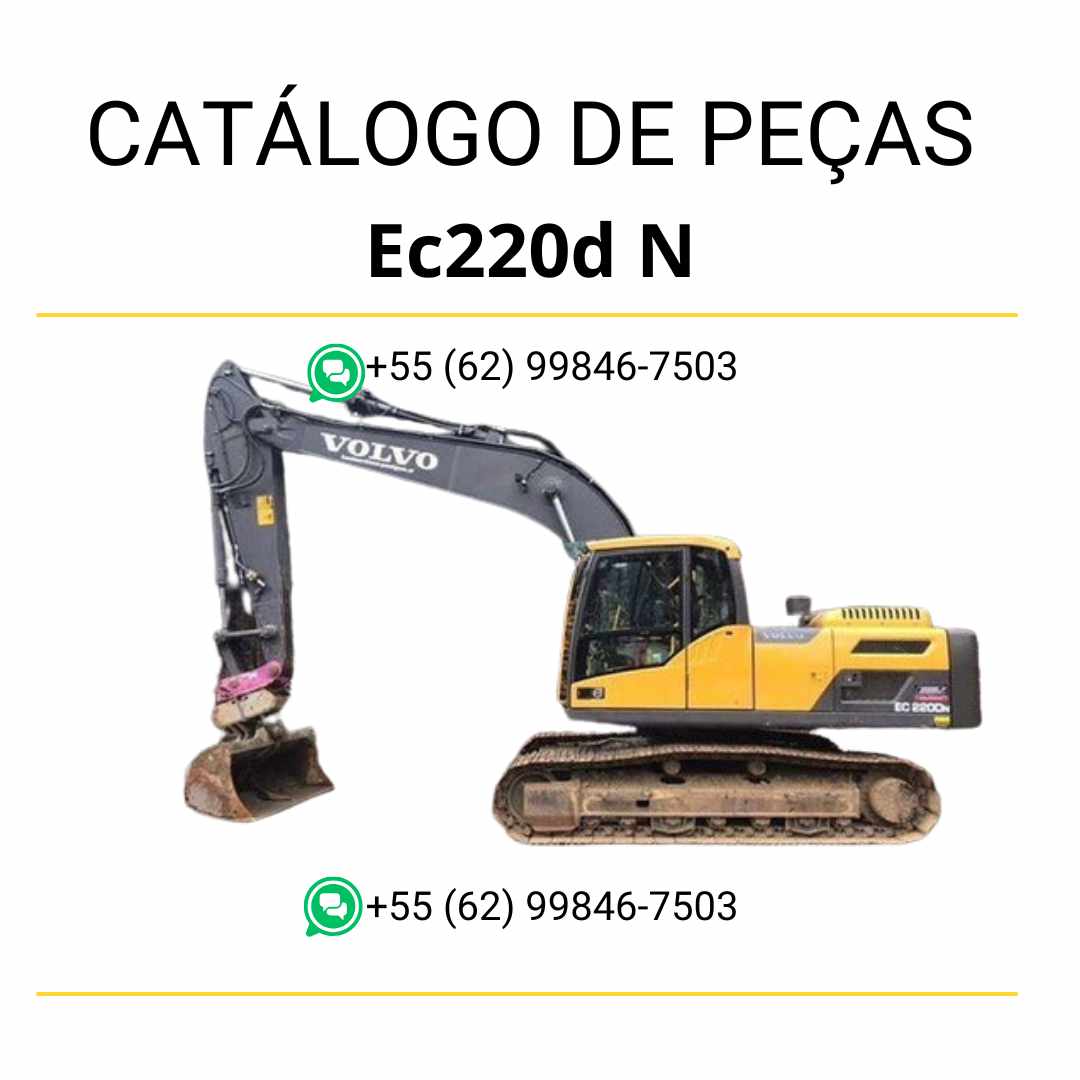 Catálogo de peças em PDF para escavadeira Volvo EC220D N, com listas técnicas detalhadas em português para manutenção e reposição.