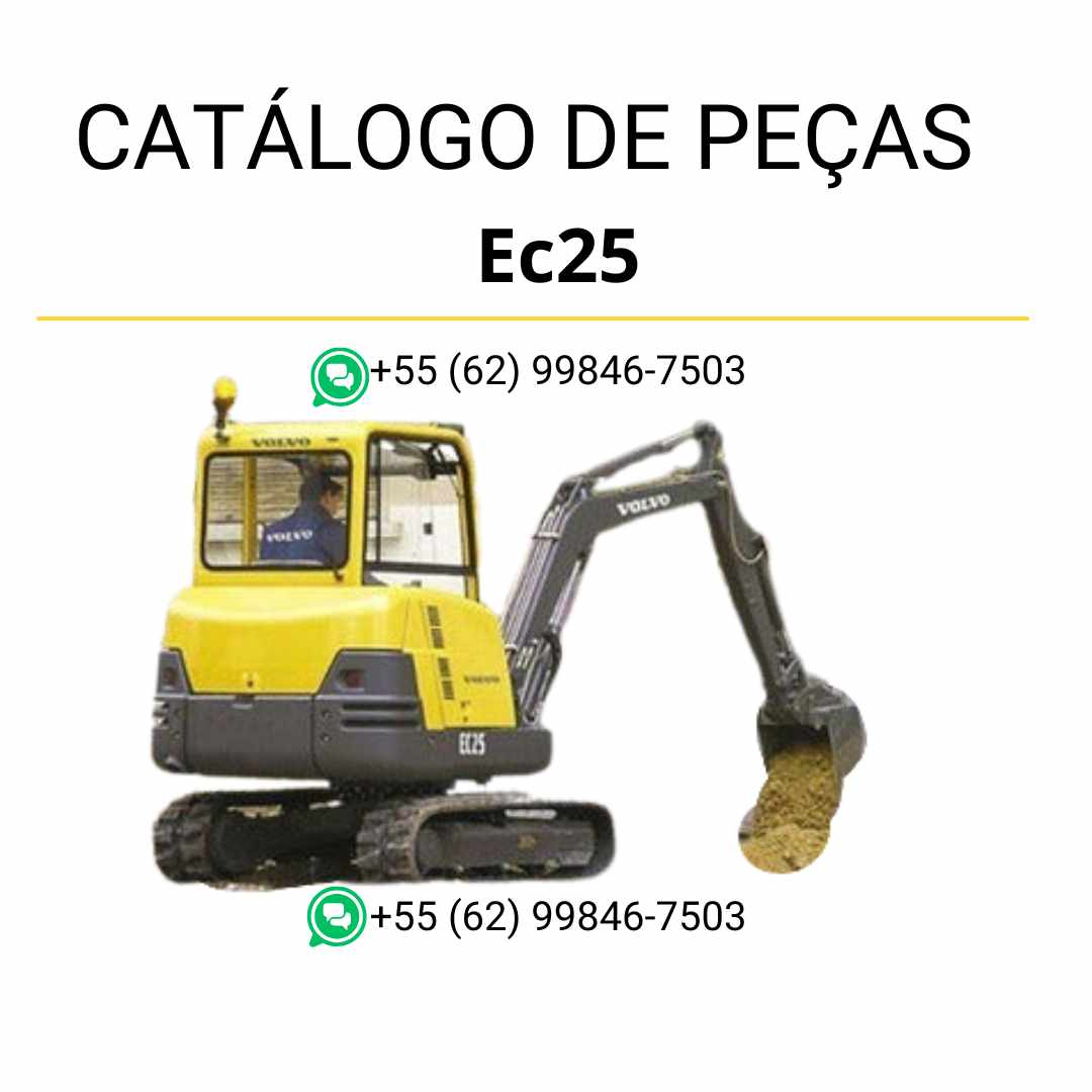 Catálogo de peças em PDF para escavadeira compacta Volvo EC25, com conteúdo técnico em português e diagramas ilustrados para manutenção e reposição de peças.