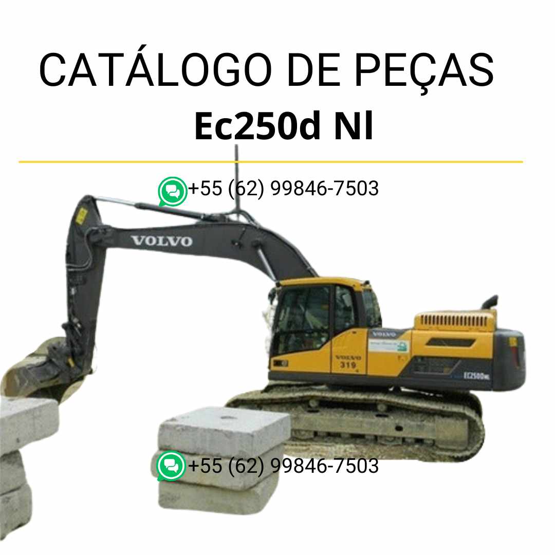 Catálogo PDF de peças da escavadeira Volvo EC250D NL, em português, com diagramas técnicos e códigos detalhados para manutenção eficaz