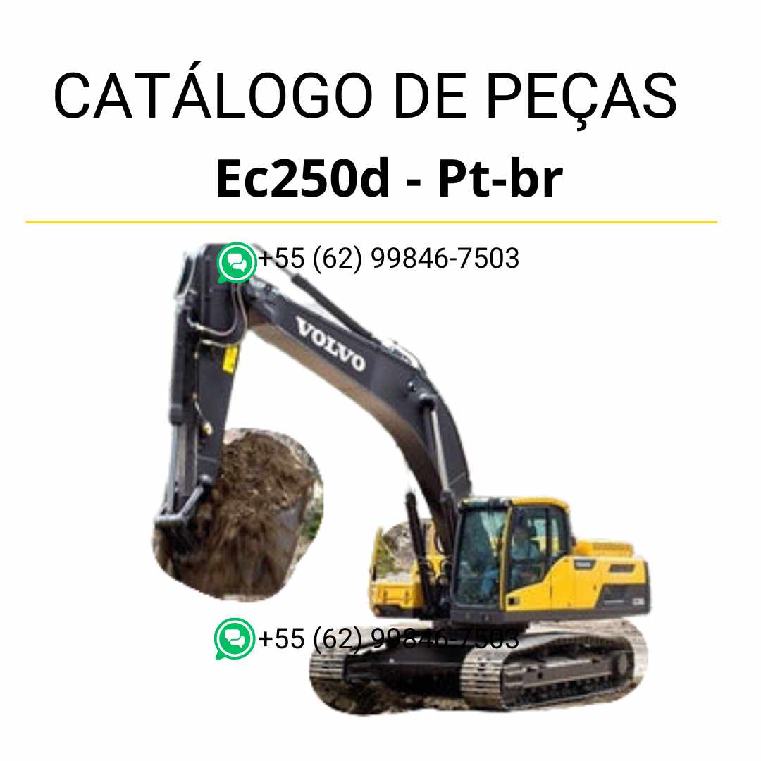 Catálogo de peças da escavadeira Volvo EC250D em PDF, com diagramas e códigos em português para manutenção e identificação de componentes