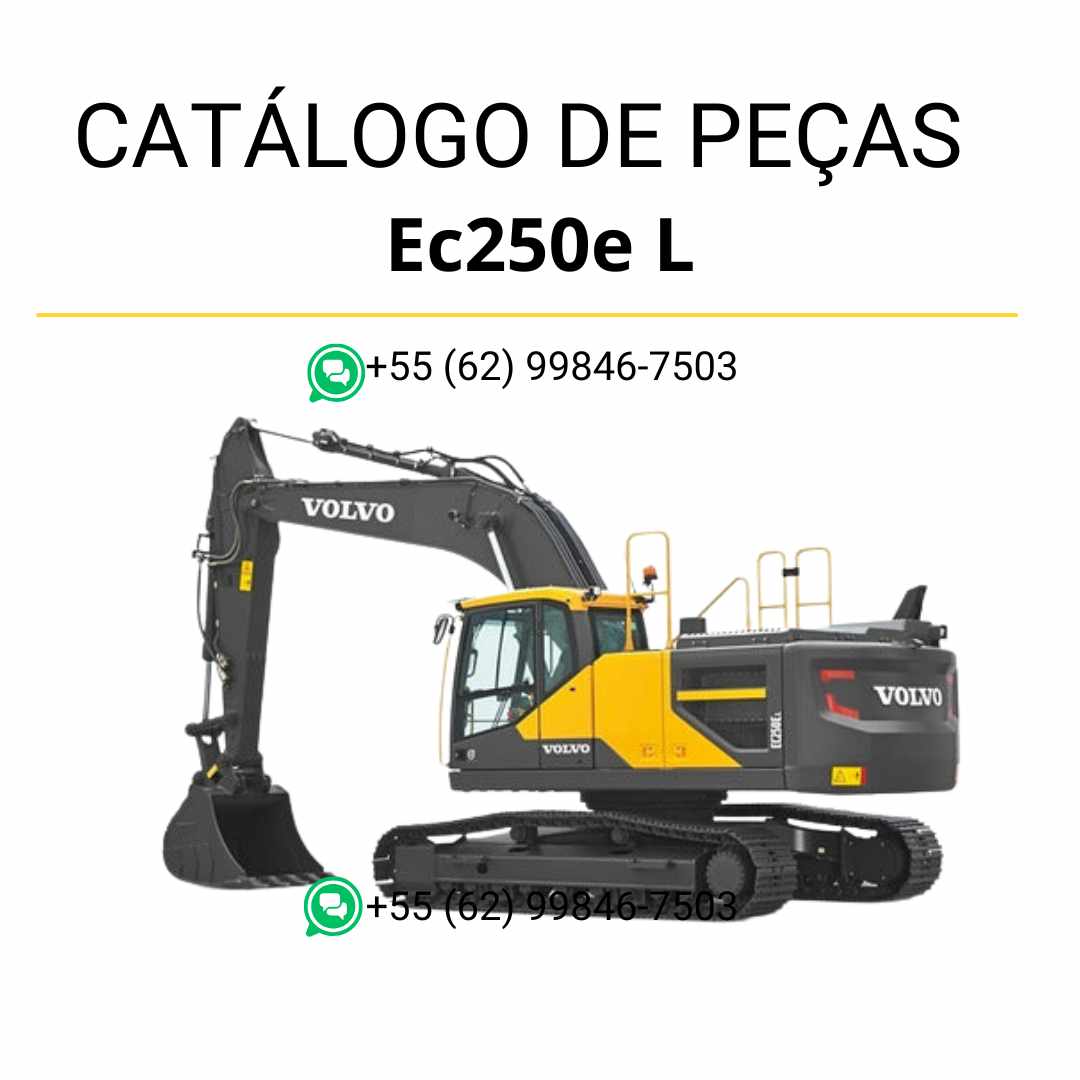 Catálogo de peças em PDF da escavadeira Volvo EC250E L, com conteúdo técnico em português e diagramas completos para manutenção profissional