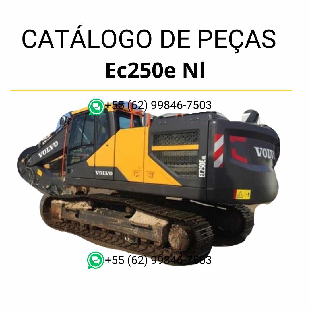 Catálogo PDF de peças da escavadeira Volvo EC250E NL, com conteúdo em português e diagramas completos para reposição e manutenção técnica.