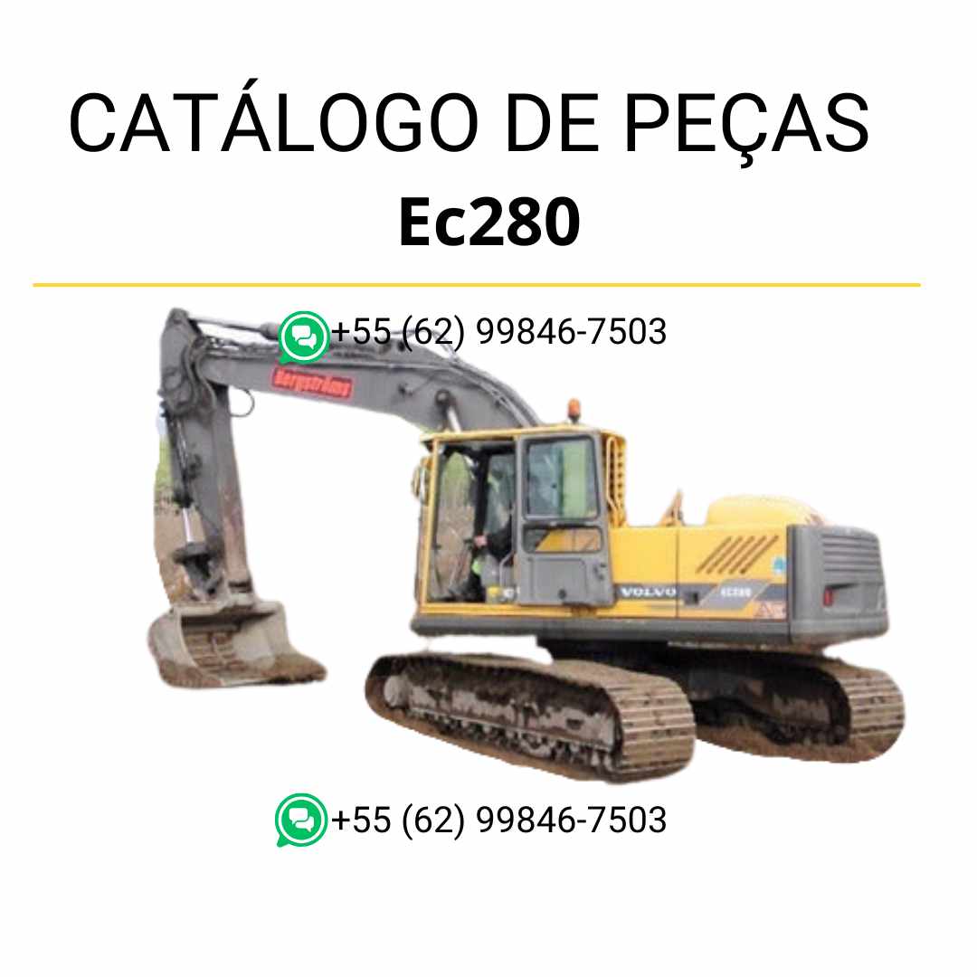 Catálogo de peças em PDF da escavadeira Volvo EC280, com conteúdo técnico em português para manutenção, identificação e substituição de componentes.