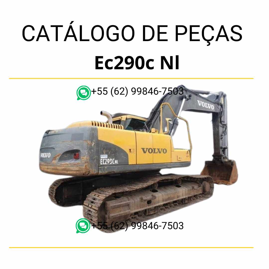 Catálogo de peças em PDF da escavadeira Volvo EC290C NL, com conteúdo técnico em português e diagramas detalhados para manutenção e identificação.