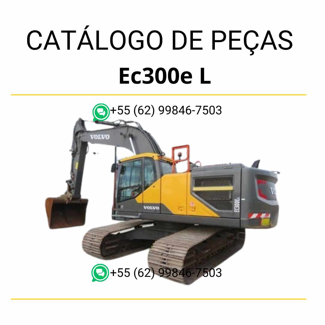 Catálogo PDF de peças da escavadeira Volvo EC300E L, com conteúdo em português e diagramas técnicos para manutenção, reparos e identificação de componentes.