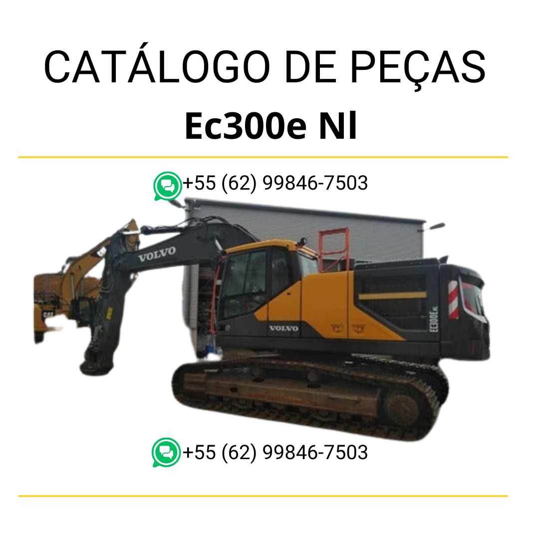 Catálogo de peças em PDF da escavadeira Volvo EC300E NL, com conteúdo técnico em português e diagramas completos para manutenção e identificação de peças.