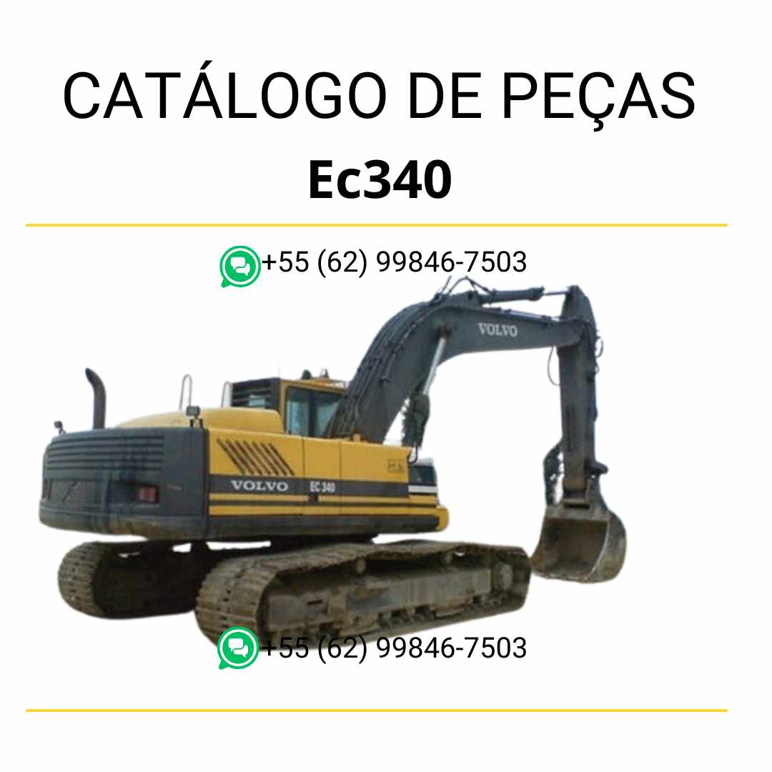 Catálogo de peças em PDF da escavadeira Volvo EC340, com conteúdo técnico em português e diagramas detalhados para identificação e manutenção de componentes.